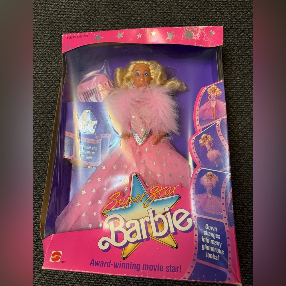 1988 Barbie Pink Star-Patterned Gown with Feather Boa Collector Doll